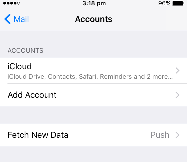 Settings screen